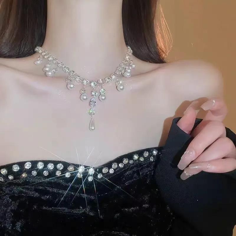 1 Piece Summer Sweet Women Choker Collarbone Chain  Pearl Fringe Necklace Luxury Minimalist Accessories