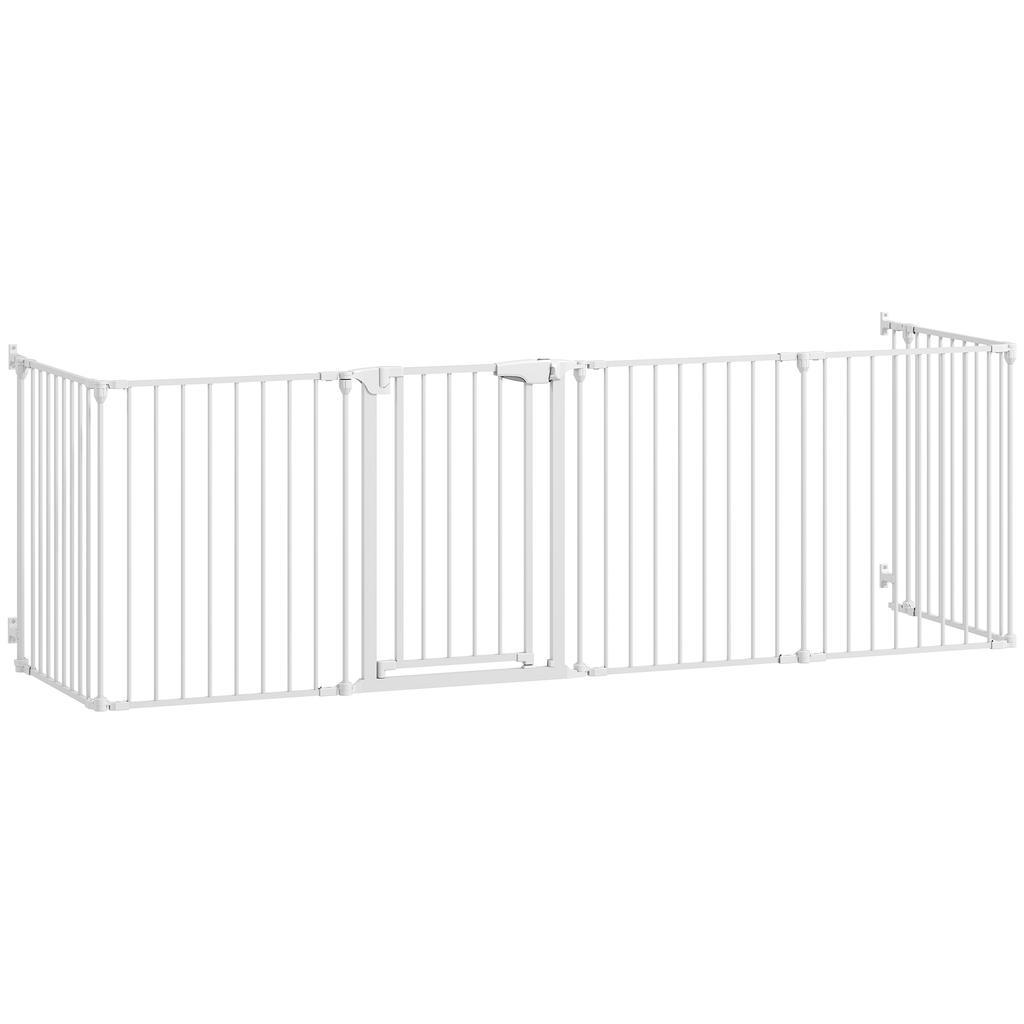 Foldable Dog Gate, 6-Panel Pet Fence, Double-Locking, White