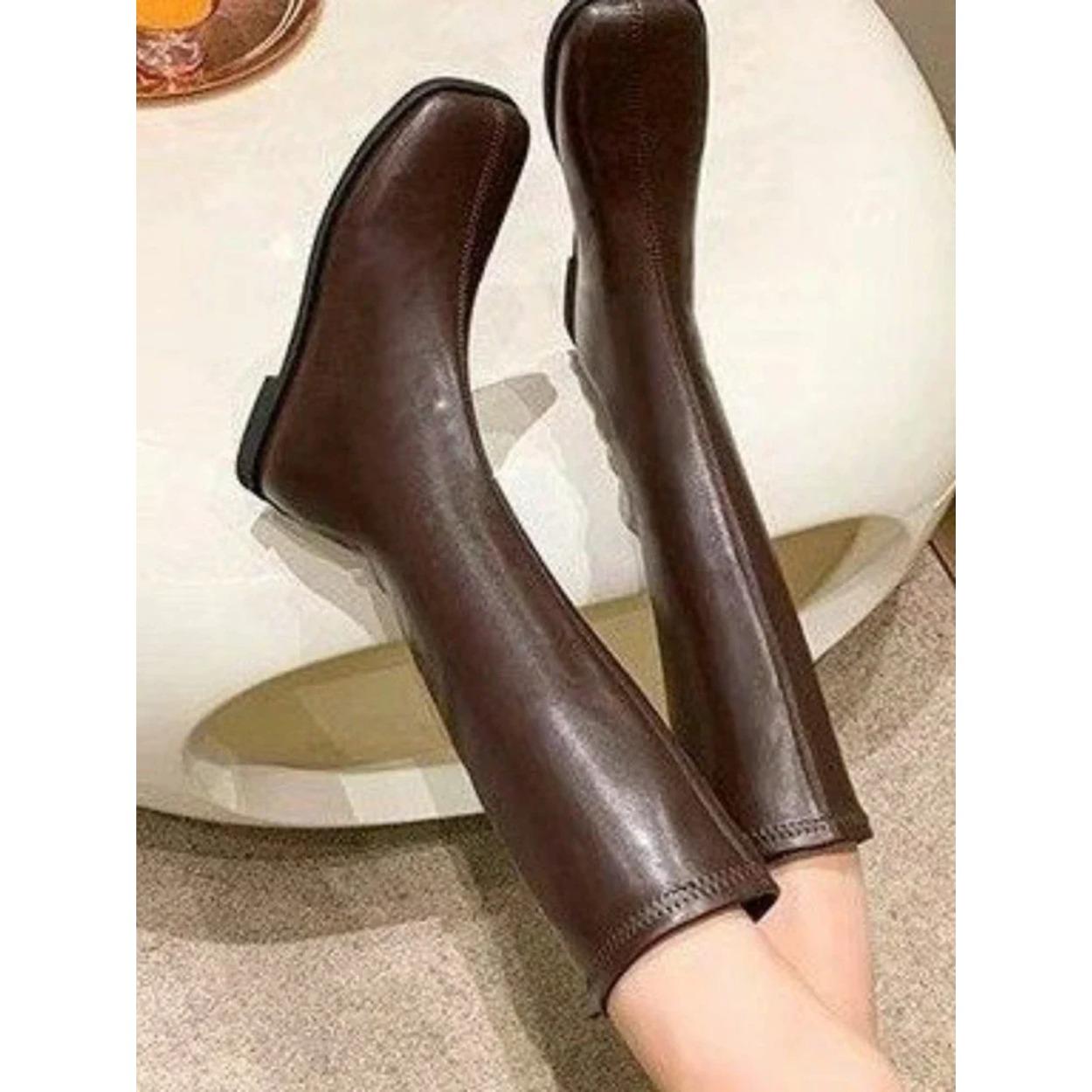 

Уличный стиль, эластичные женские сапоги до колена, модные элегантные туфли с квадратным носком, женские современные туфли на плоской подошве, длинные сапоги 35 коричневый