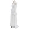 Women White Floral Lace Long Sleeve Deep V Neck Backless Sheer Tulle A Line Summer Wedding Gown Elegant Bridal Evening Prom Formal Party Maxi Dress