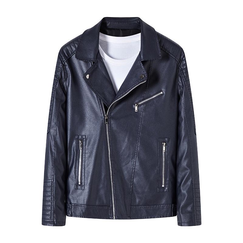 Frühling Herbst Umlegekragen Winddicht Streetwear PU-Lederjacke Herren Freizeit Reißverschluss Mantel Oberbekleidung
