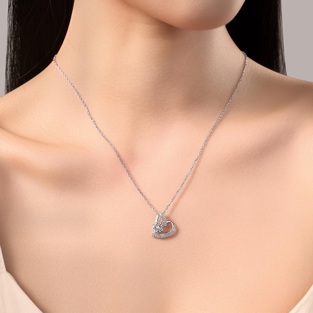 925 Sterling Silver Moissanite Heart Pendant Necklace for Women