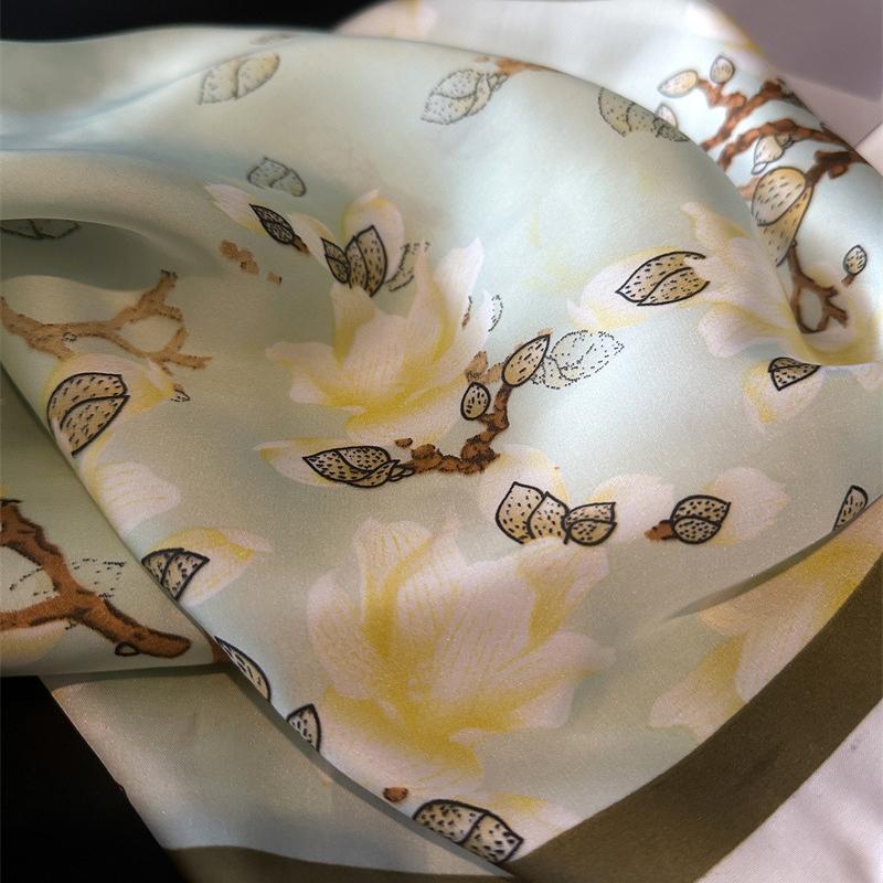 Eșarfă Pătrată Florale de Lux 70Cm cu Textură de Mătase Femeiască Mâner Satinat Moale Hijab Bandană Doamnă Panglică Panglică Geantă