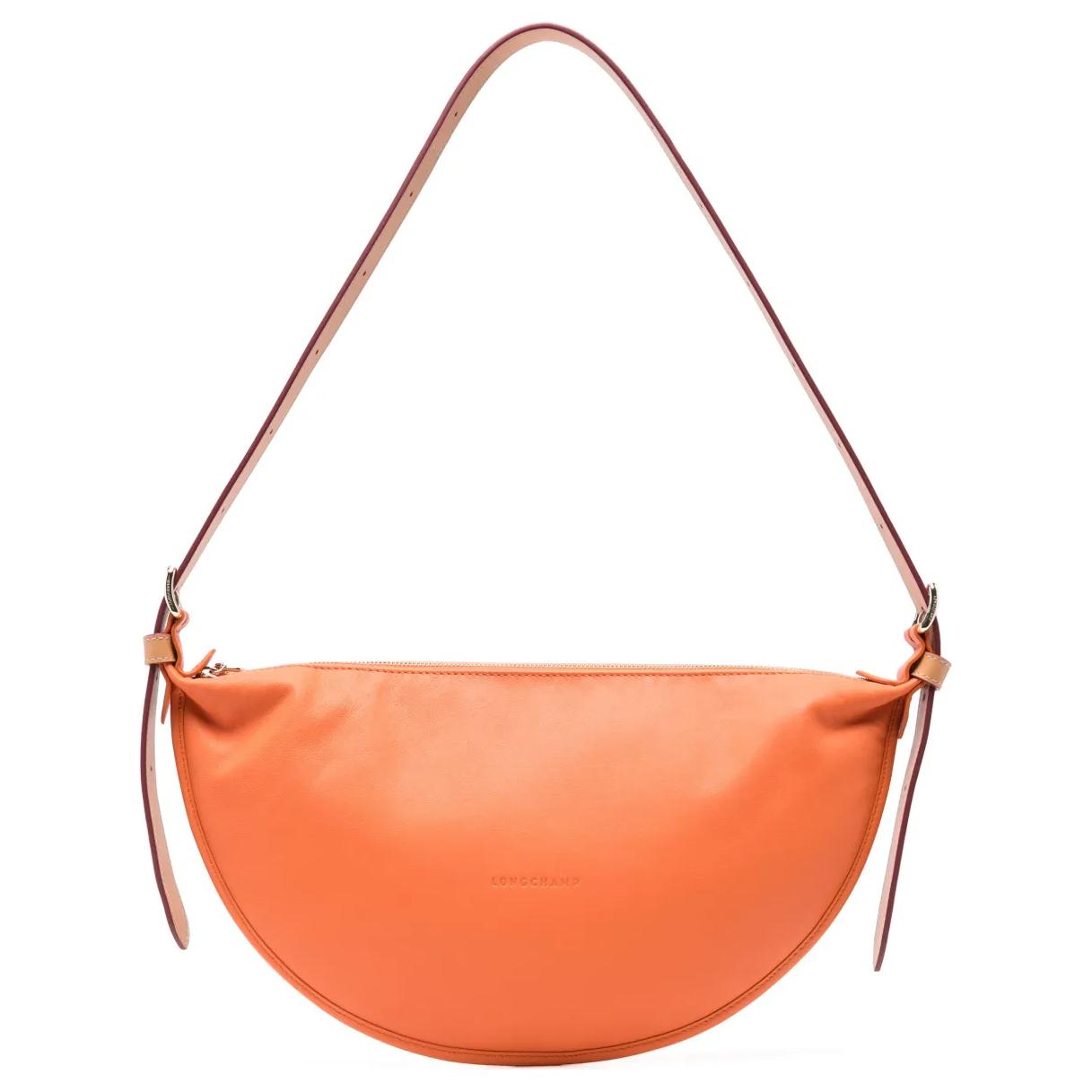 

Longchamp Smoothie Half-Bag Half-Round Design Color-Contrast Trim Leather Shoulder Bag Medium Women Shoulder Bag Orange 10312HGP017 Basic Set (Bag+Dust Bag)