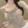 South Korea's Dongdaemun New Sexy Lace-Up Knit Sweater – Flirty Collarbone-Revealing Design