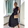 Fashion Solid Casual Sexy Temperament One Shoulder Slant Collar Pleat Hollow out Formal Dress Long dress Summer Long Dress