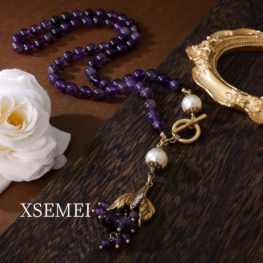 Vintage Purple Crystal Necklace & Earrings Set