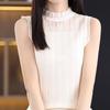 Women Half Turtleneck Lace Knit Camisole Elegant French Sleeveless White Slim Base Top Suit Inner Shirt