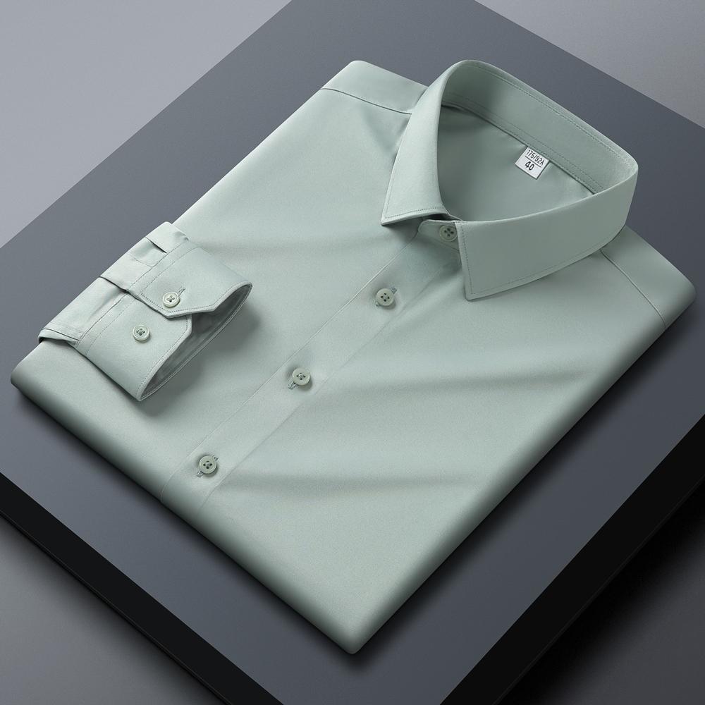 

Чоловіча сорочка з довгим рукавом, звичайної посадки, еластична, гладка, не мнеться, м яка, комфортна, для ділового повсякденного офісного одягу, на цілий рік 43 чай зелений колір