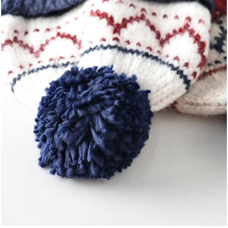 Women S Vintage Jacquard Knit Hat With Pom Pom Warm Ear Protection Cute Versatile
