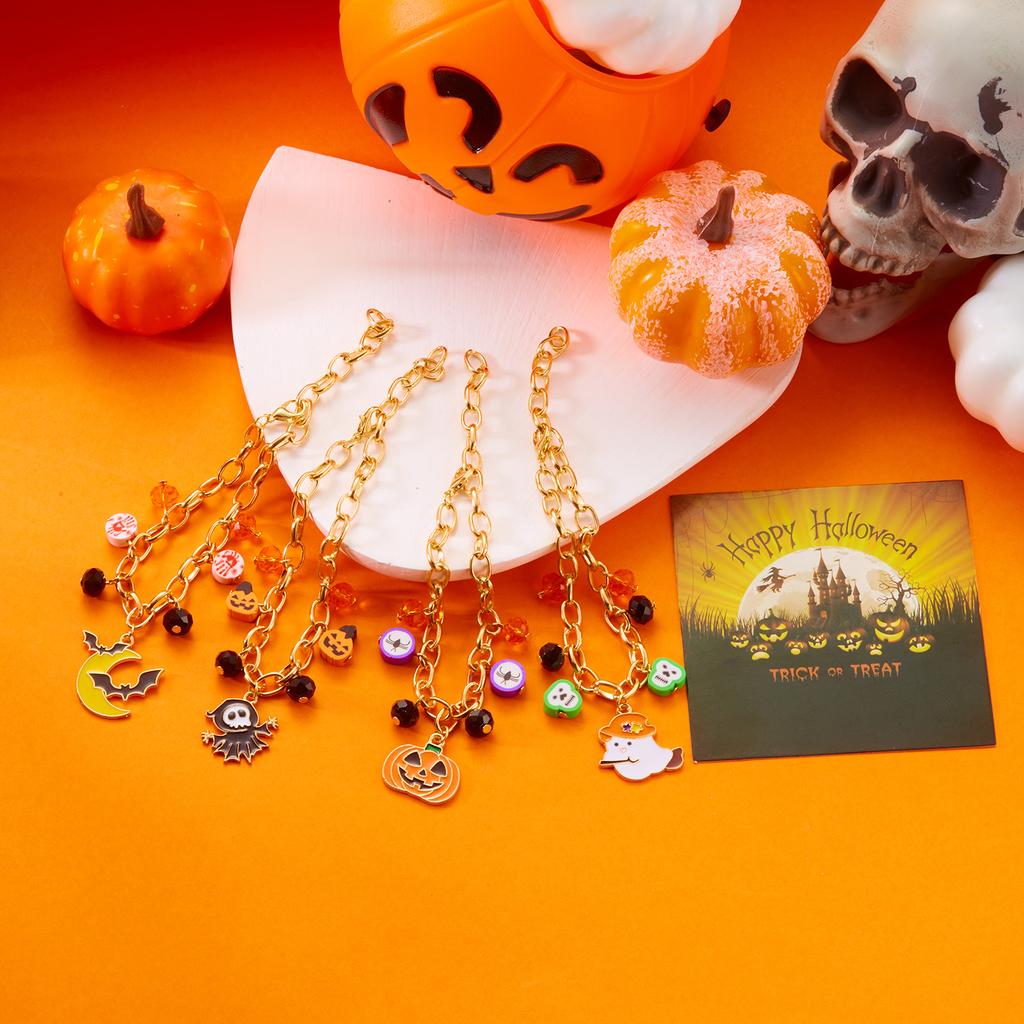 Halloween Cute Ghost Pumpkin Bat Charm Bracelet for Women Men Gold Color Metal Chain Enamel Bracelet Funny Festival Jewelry Gift