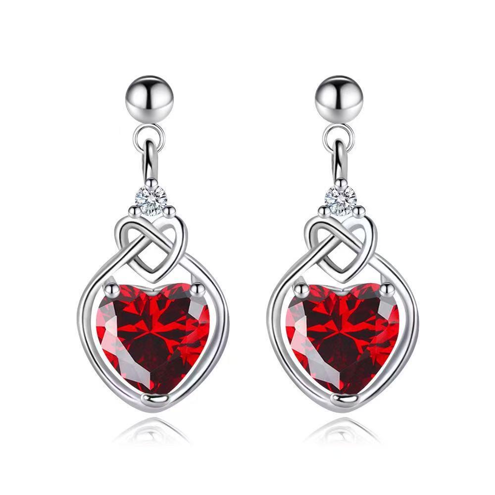 Heart-Shaped Ruby Pendant Necklace, Earrings & Adjustable Ring Set