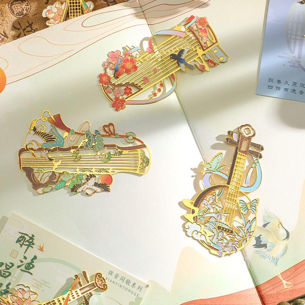 Gift Guitar Bookmark Musical Instrument Reading Book Clip Creative Metal Bookmark  Students