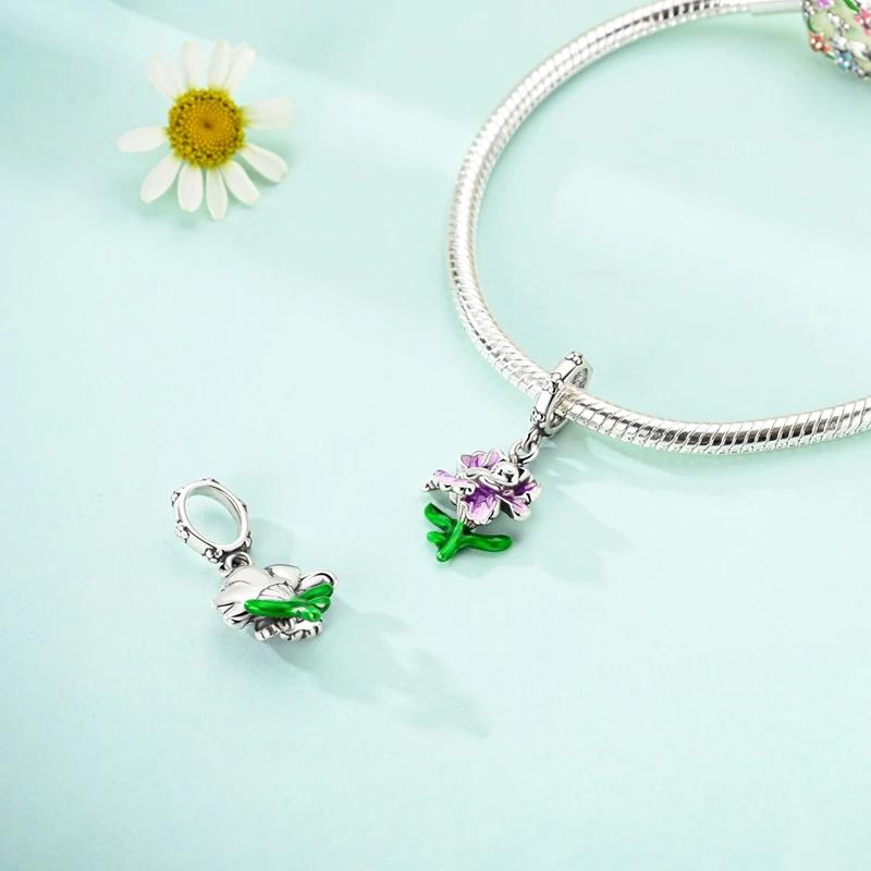 Original Charms Copper Purple Iris Flower Cat Beads Fit Platabracelets For Women Jewelry Making Fine Gifts