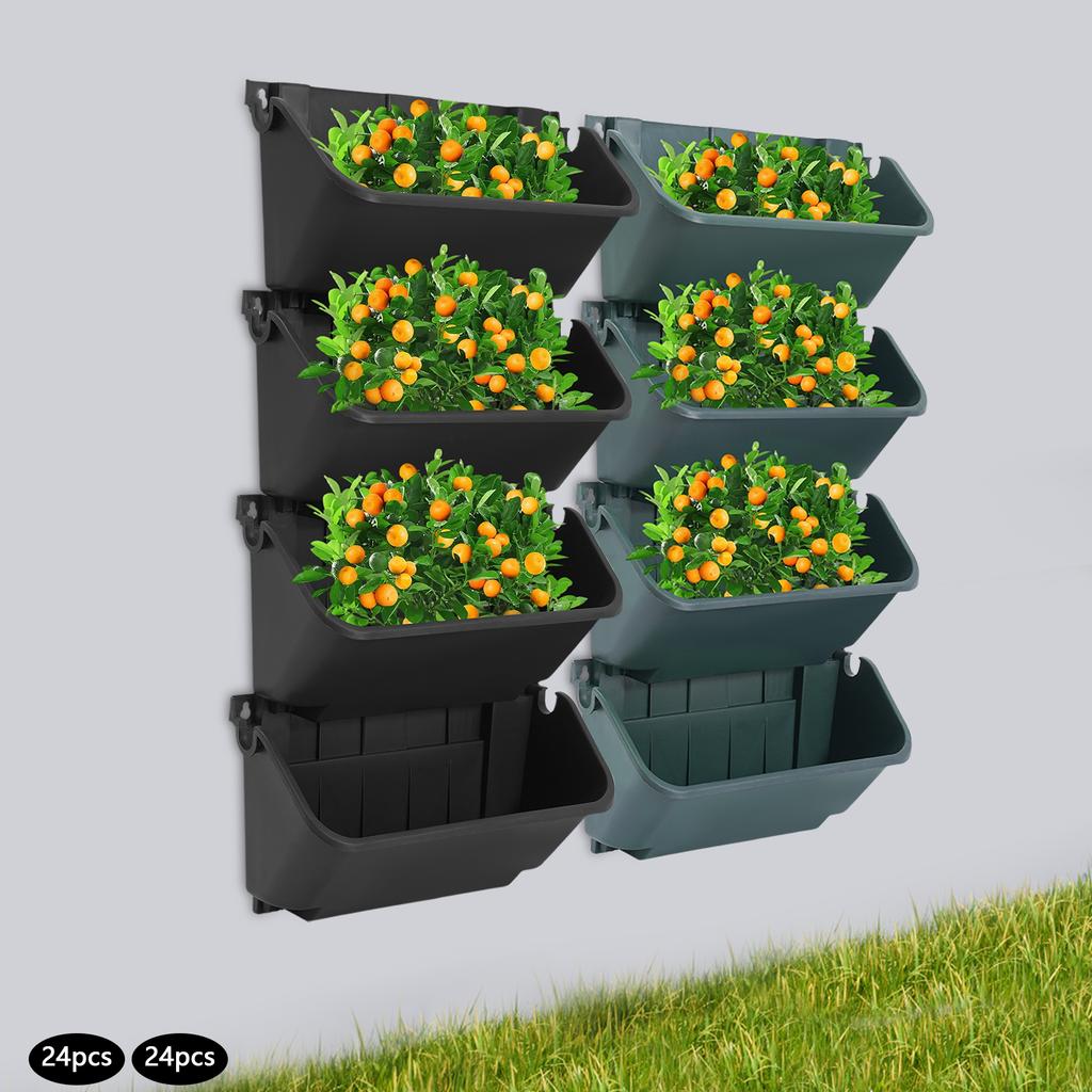 24 Pots Hanging Vertical Garden Planter,13inch Outdoor/Indoor Wall Mounted Plant Pot,Stackable Planter for Flower Vegetable