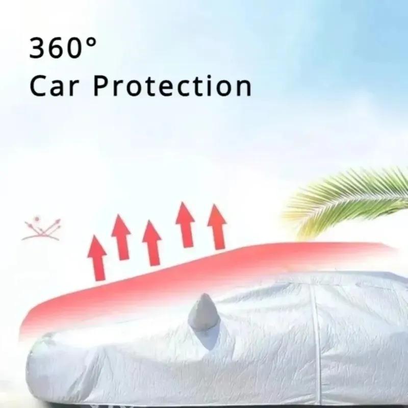 Funda Universal para Coche Completo Impermeable Antipolvo para Todas las Estaciones Recubrimiento de Película PE con Parasol Protector de Aluminio Reflejo de Rayos UV