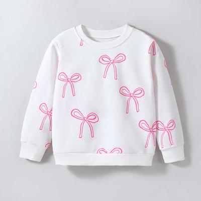 Sweatshirt For Kids 2-7 Years Old Girl Round Neck Cute Bowknot Print Long Sleeve Top Shirts