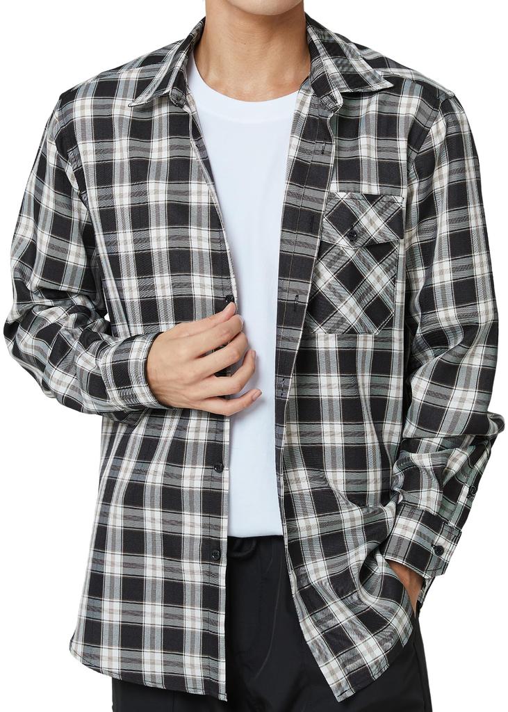 HISDERN Checkered Long Sleeve Casual Flannel Yellow and and available in Available in plus 0392Y1 L Men's Shirt Black. Loose-fitting, stylish,