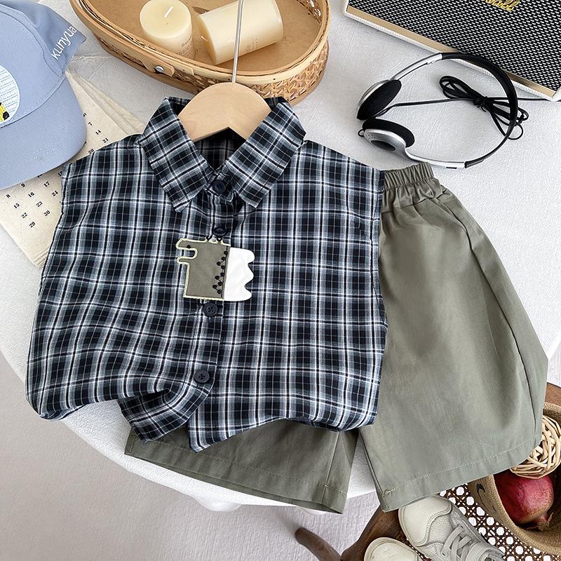 Korean-Style Summer Baby Boy Sleeveless Shirt & Lapel Set - Super Cute & Fashionable Size 100