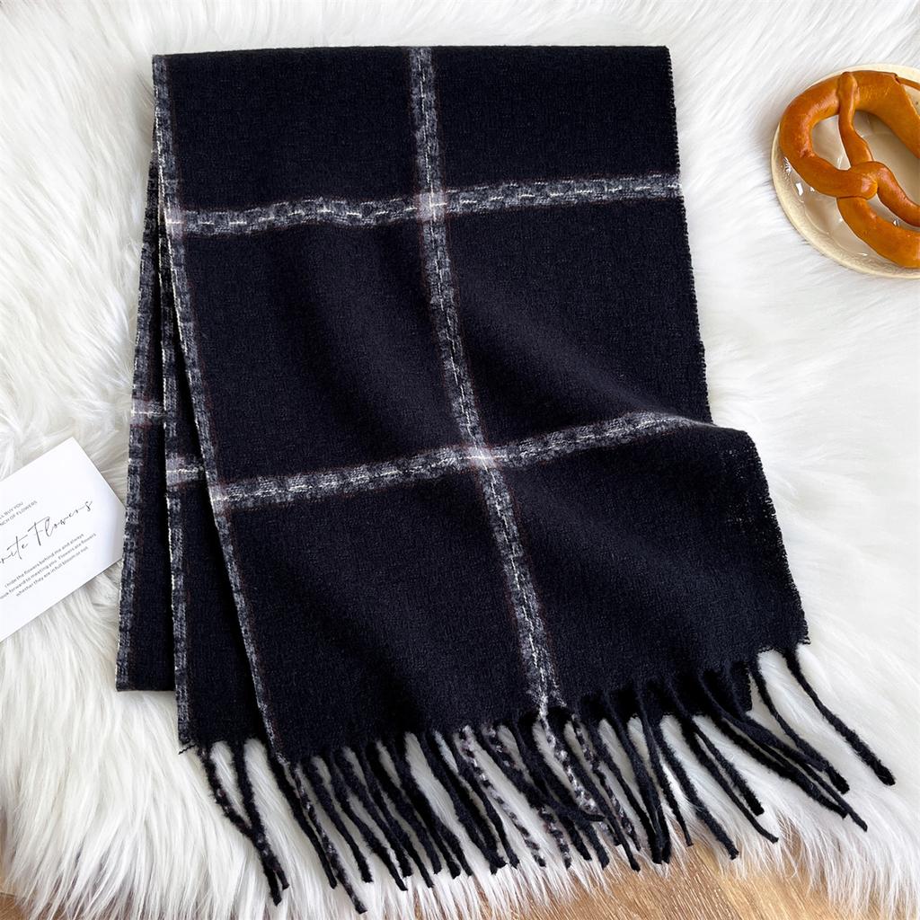 Winter Women Men Scarf Thick Warm Tassels Shawls Pashmina Stripe Designer Neckerchief Cashmere Lady Outdoor Luxury Cold-Proof
