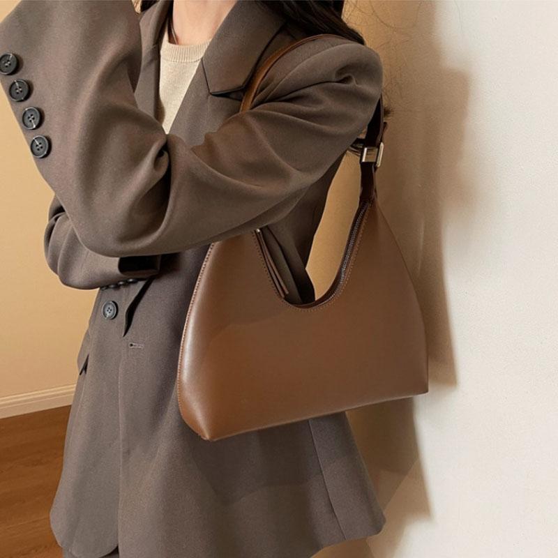 Fashion Underarm Shoulder Bags For Women PU Leather Pure Color Armpit Hobo Bag   Luxury Designer Purses And Handbag