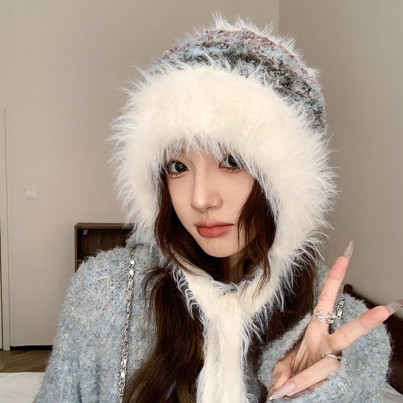 Women's Autumn and Winter Fashion Knitted Hat Warmth Protects Ears and Colds To Show Their Faces Small Wool Hat Big Head Surround Lei Feng Hat