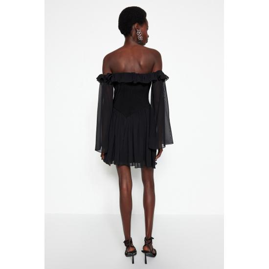 Waist Opening/Skater Lined Flared Chiffon Bridal Dress