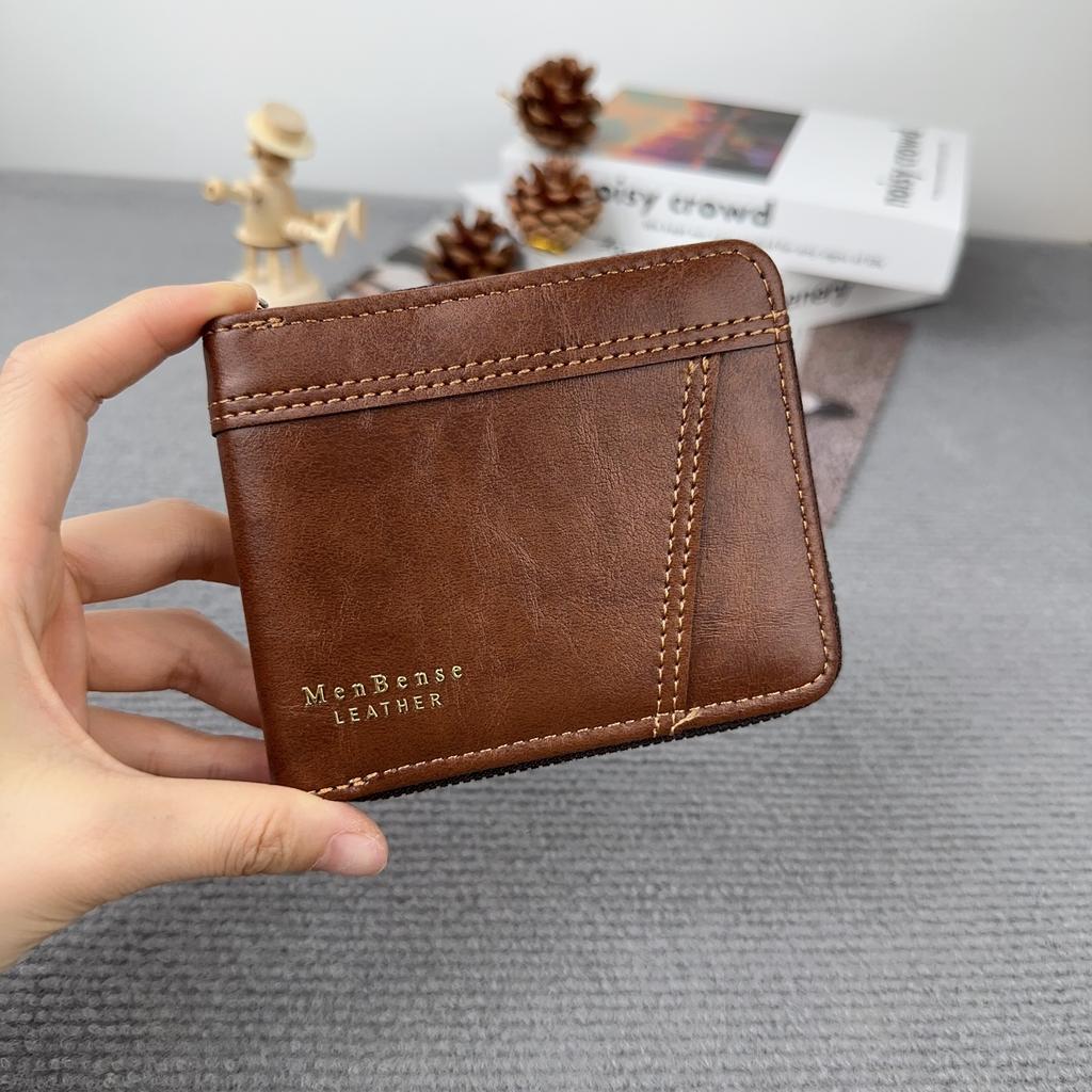 New Men's Business Wallet Classic Spliced Zipper Multi Card Short Wallet Large Capacity Card Bag Zero Wallet