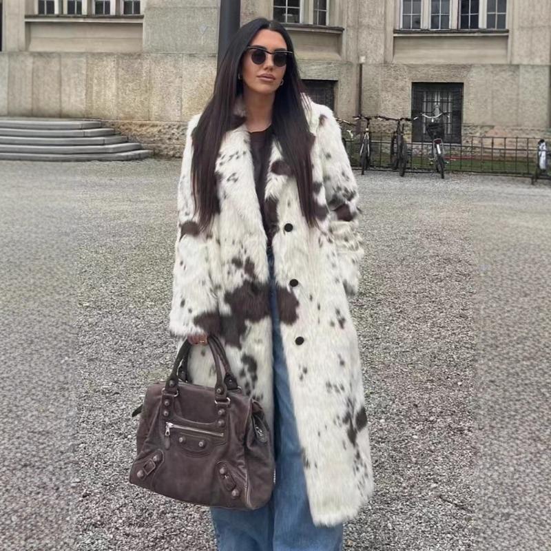 Imitation fur coat cow point print fox fur coat extended winter environmentally friendly fur coat