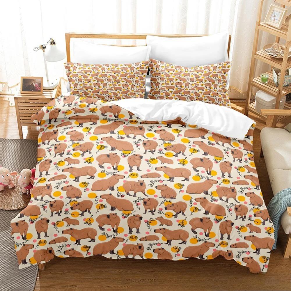 Kawaii Capybaras Sengetøy Sett Enkelt Twin Full Queen King Size Sengesett Aldult Barn Soverom Dynetrekk Sett 3D sengetøy sett