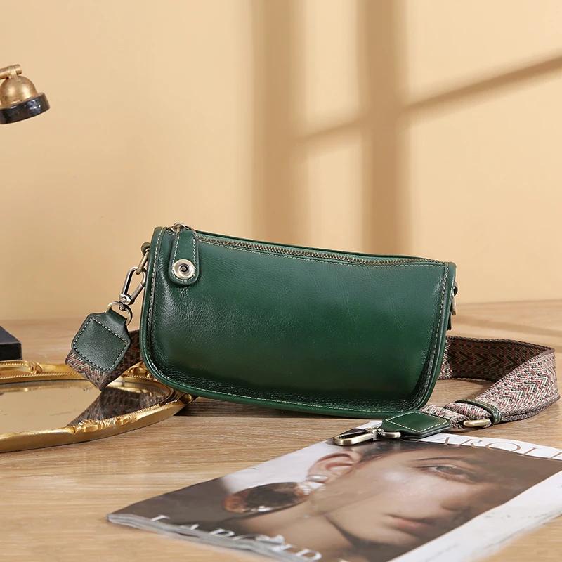 Women's Cowhide Underarm Shoulder Bag Ladies Fashi Cow Genuine Leather Crossbody Messenger Bag Designer Luxury Retro Handbag