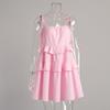 Women's Spaghetti Strap Tiered Ruffle Mini Cake Dress Loose Square Neck Cotton Sundress