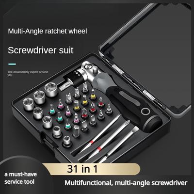 31-in-1 Plastic Box Multi-Function Disassembly Repair Tool Sleeve Manual Multi-Angle Ratchet Screwdriver Set