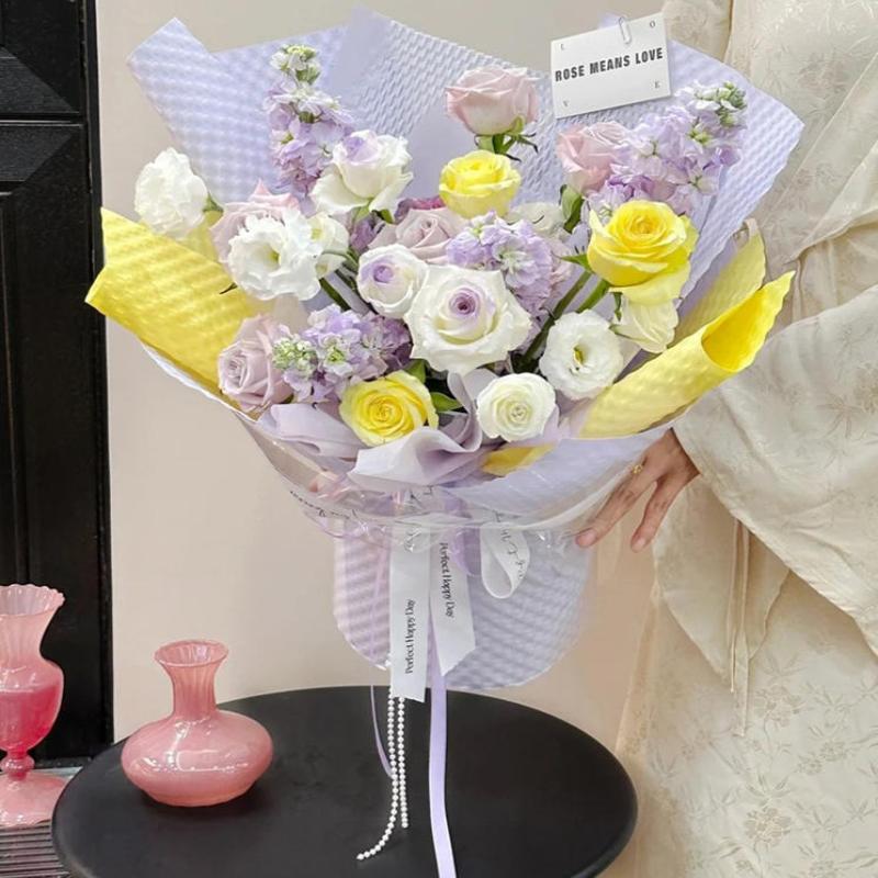 10Pcs 50*50Cm Tissue Paper Flower Bouquet Wrapping For Florist Wedding Birthday Party Gift Packing Decor Diy Crafts Dot Embossed