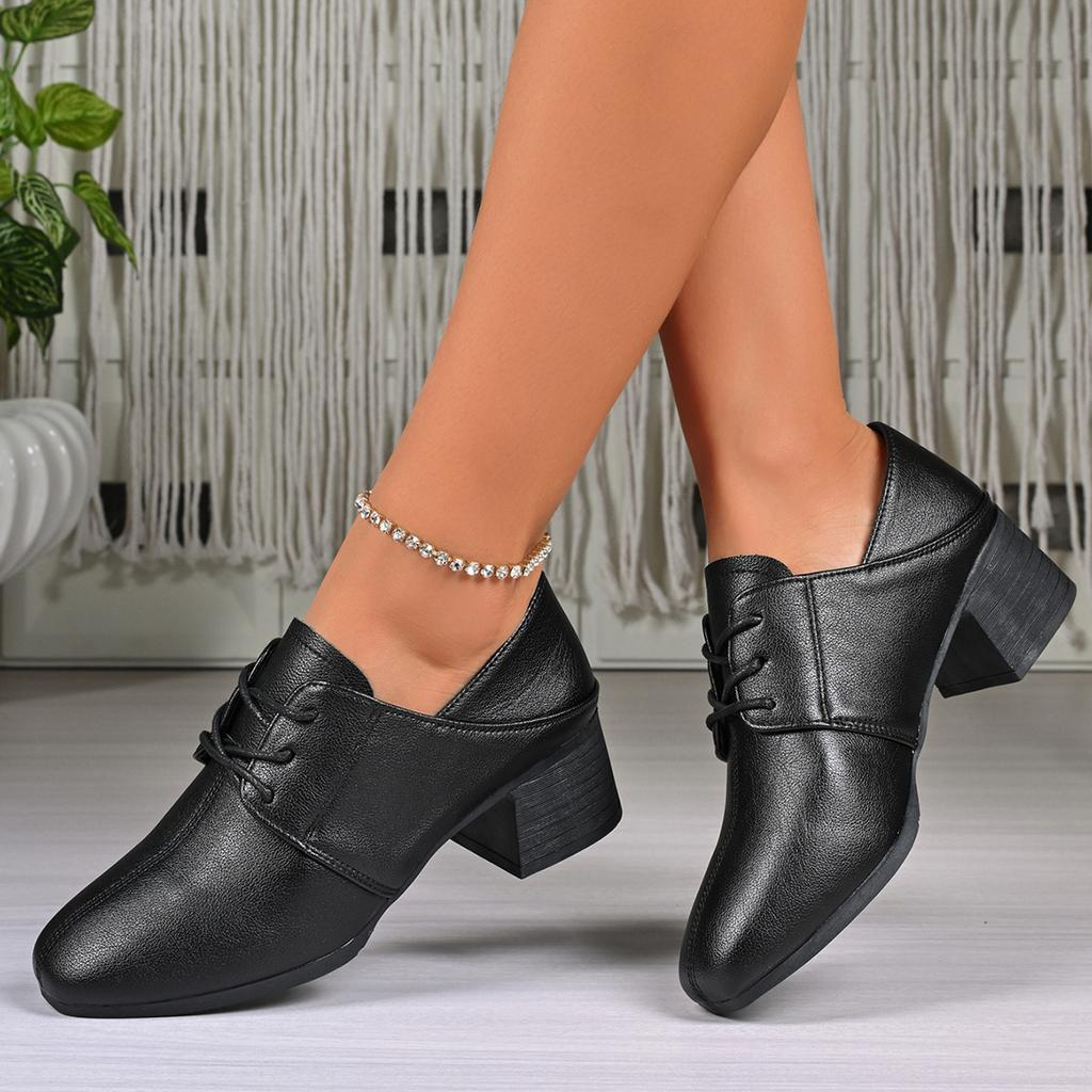 Spring and Autumn New Round Head Square Heel Casual Women's Shoes Fashionable and Comfortable Banquet High Heels Work Shoes
