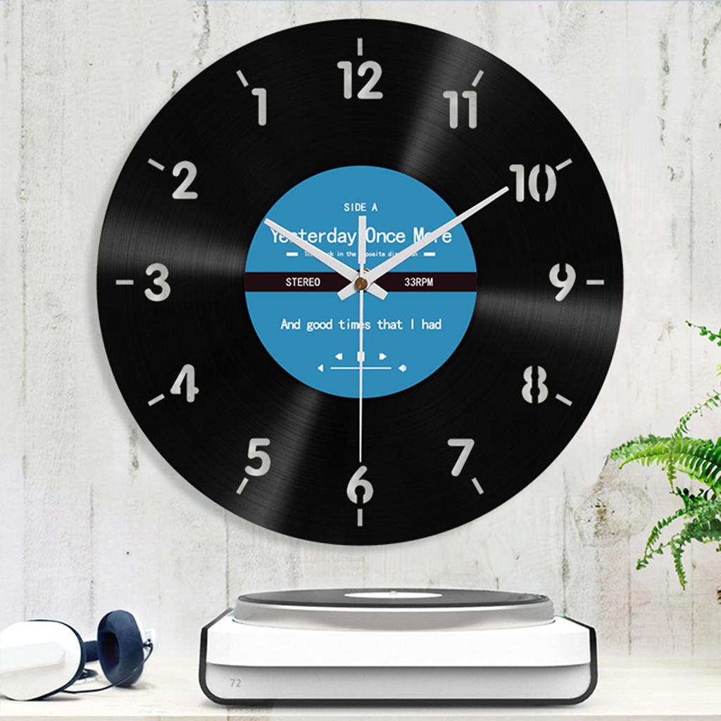 Retro Styles Reverse Running Time Wall Clock 12Inch Quiet Movement Vinyls Record Wall Clock for Living Room Decoration