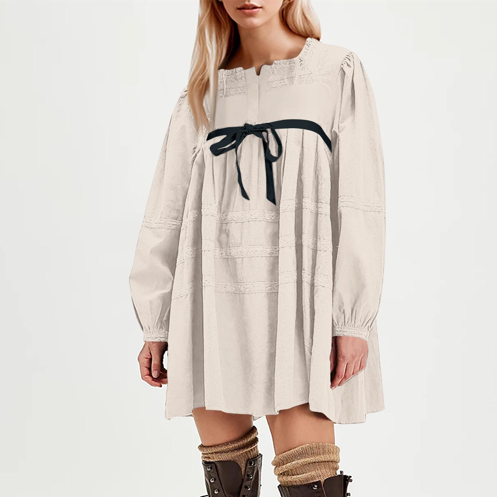 

Женские модные повседневные однотонные платья с круглым вырезом и длинным рукавом XL белый