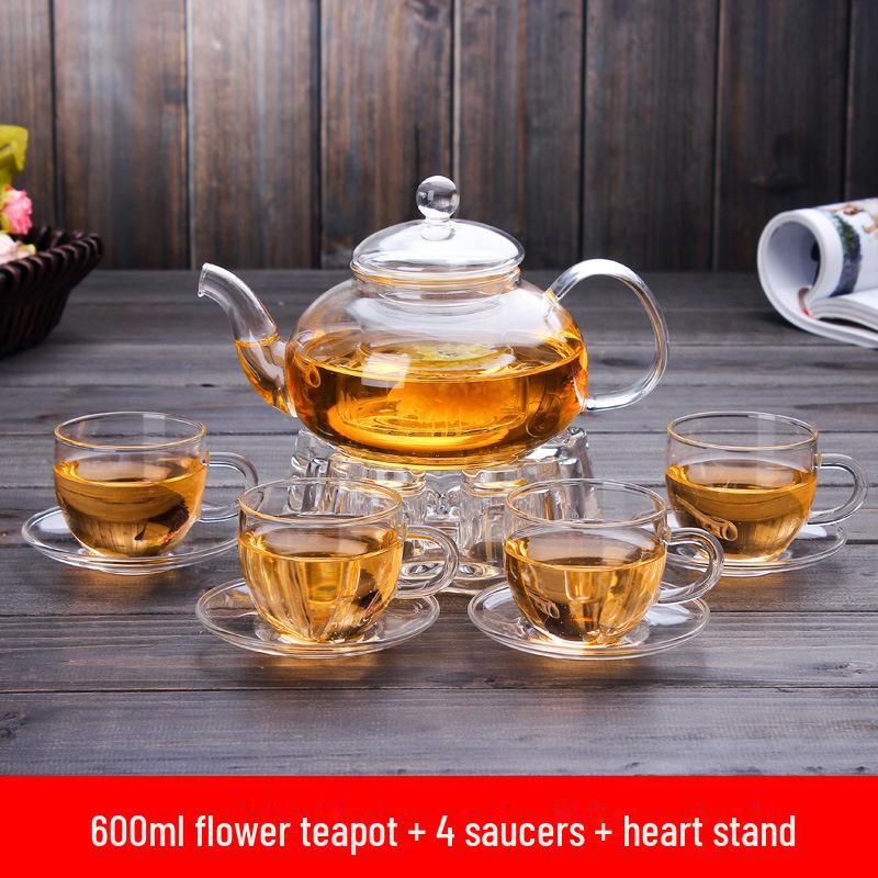 High-Temperature Resistant Glass Teapot Set with Thickened Borosilicate Teacups for Kung Fu Tea.