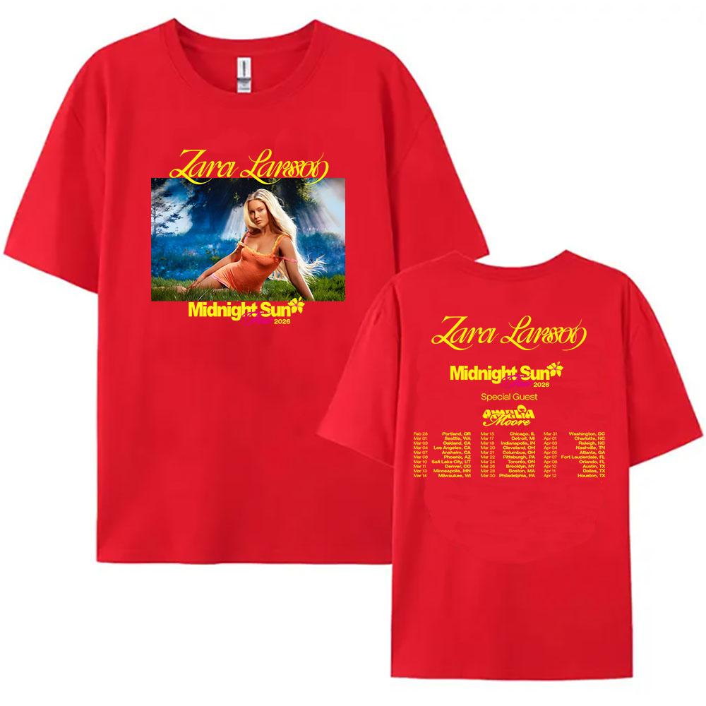 Zara Larsson Midnight Sun Tour 2026 Koszulka Krótki Rękaw Unisex Letnie Koszulki Bawełna Casual Damska/Męska Koszulka Koszulki z Nadrukiem