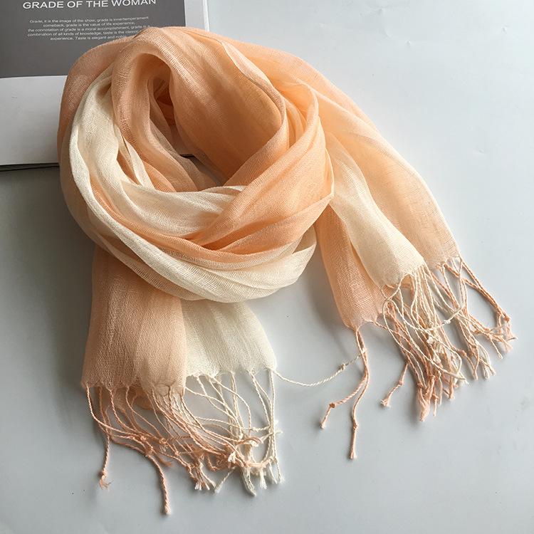 Summer Japanese Literary Linen Scarf Hanging Dye Gradual Change Color Scarf Women Air Conditioner Shawl Sunscreen Silk Scarf