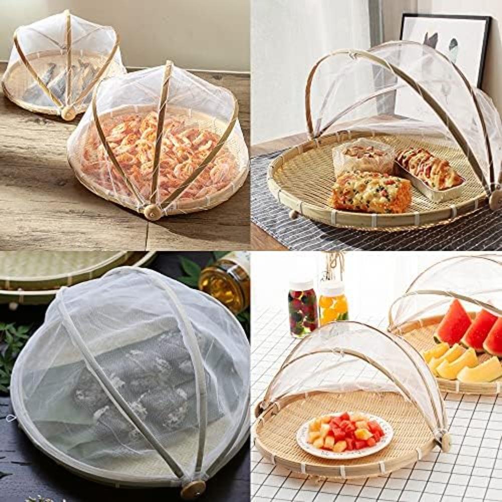Mesh Covered Wooden Tent Basket for Food Serving at Outdoor For Picnics Barbecues and Potluck Dinners 25x14x3cm Yellow Color