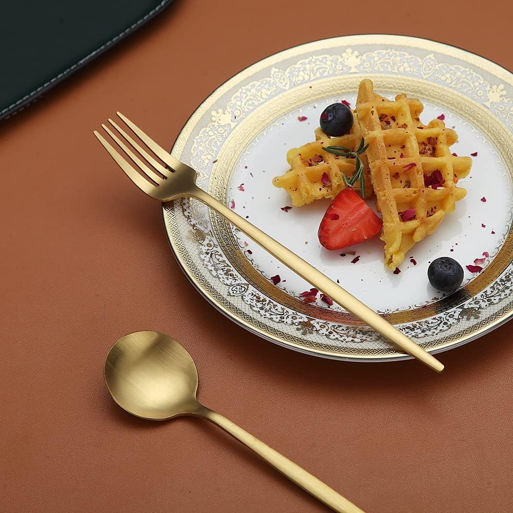 Matte Gold Silverware Set 20 Pieces, Stainless Steel Golden Flatware Set, Titanium Plating Cutlery Set, Matte Gold Utensil Sets, Service Set for 4