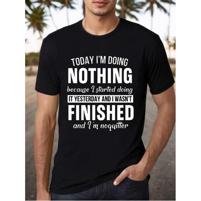 Funny "Doing Nothing" Slogan Print Men'S Cotton T-Shirt, Casual Graphic Tee for Casual Attire, Regular Fit, Black with White Text, Machine Washable