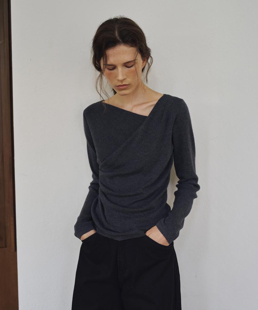 LAMEREI Unbalance Drape Knit Top[Lmbfaunkn307]-3Color