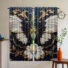 Set Of 2 Black White Curtain Panels Floral Butterfly Window Drapes Golden Accent Relief Design Semi Ligh Elegant Curtains Light Filtering Made