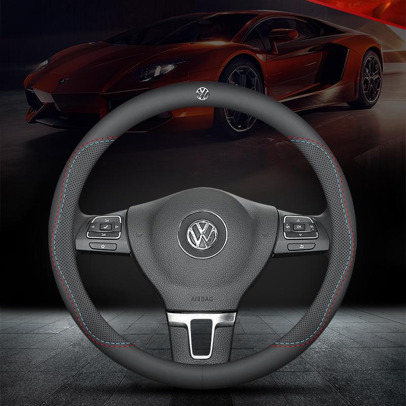 O4Volkswagen Car Nappa Leather Steering Wheel Cover Auto Accessories For VW GTI Polo Golf MK7 Passat B8 Tiguan Jetta T-ROC ID.4 CC