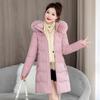 Womens Winter Thick Cotton Coat Mid-Length Solid Color With Removable Faux Fur Collar Elegant Office Style