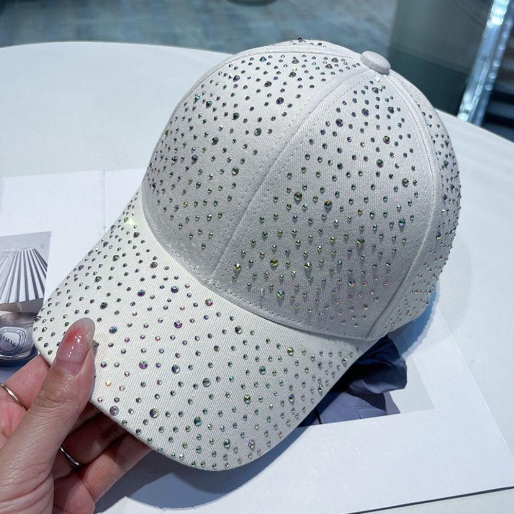 Baumwolle Voller Strass Baseballkappe Einfarbige Sonnenhutmütze Street