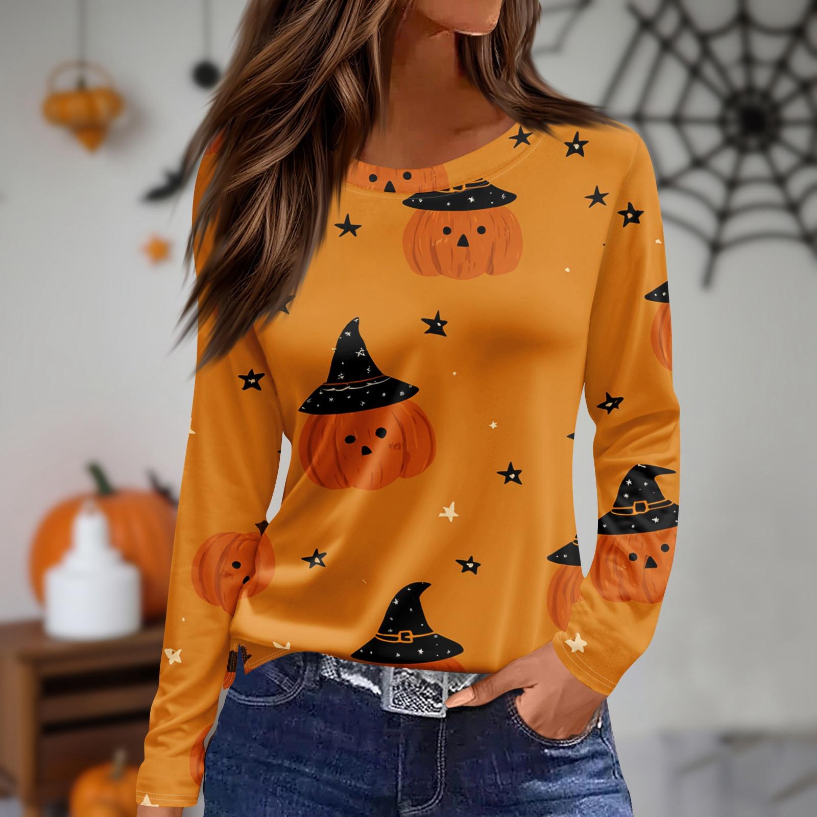 

Женский повседневный топ с длинным рукавом и принтом, с круглым вырезом XXXL оранжевый