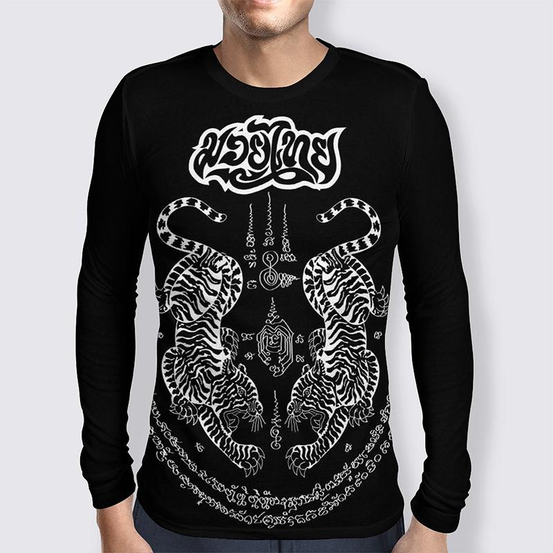 Spring and Autumn Round Neck Muay Thai Graphic 3D Printed Top Fashionable Casual Long Sleeved Men's T-shirts